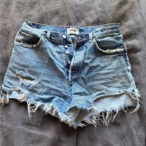 Agolde Frayed Light Blue Jean Shorts
